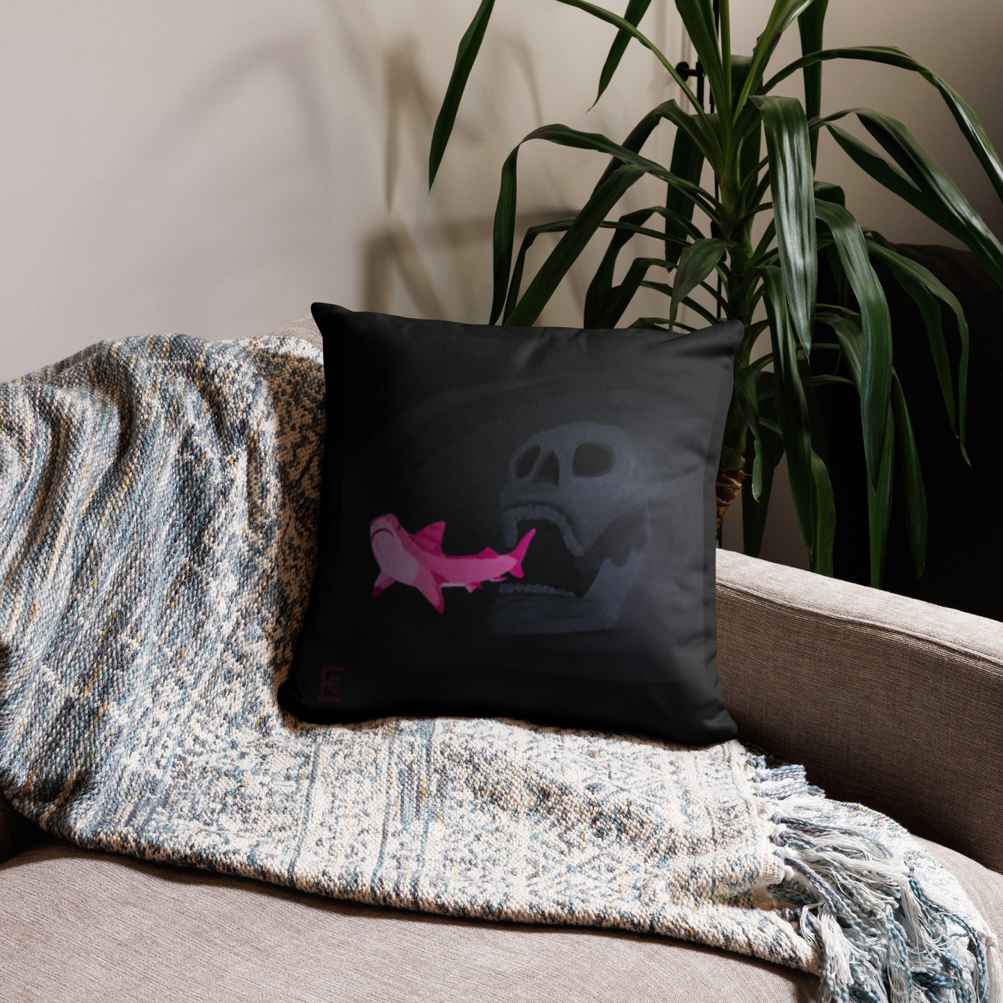 Skull chasing Shark Basic Pillow