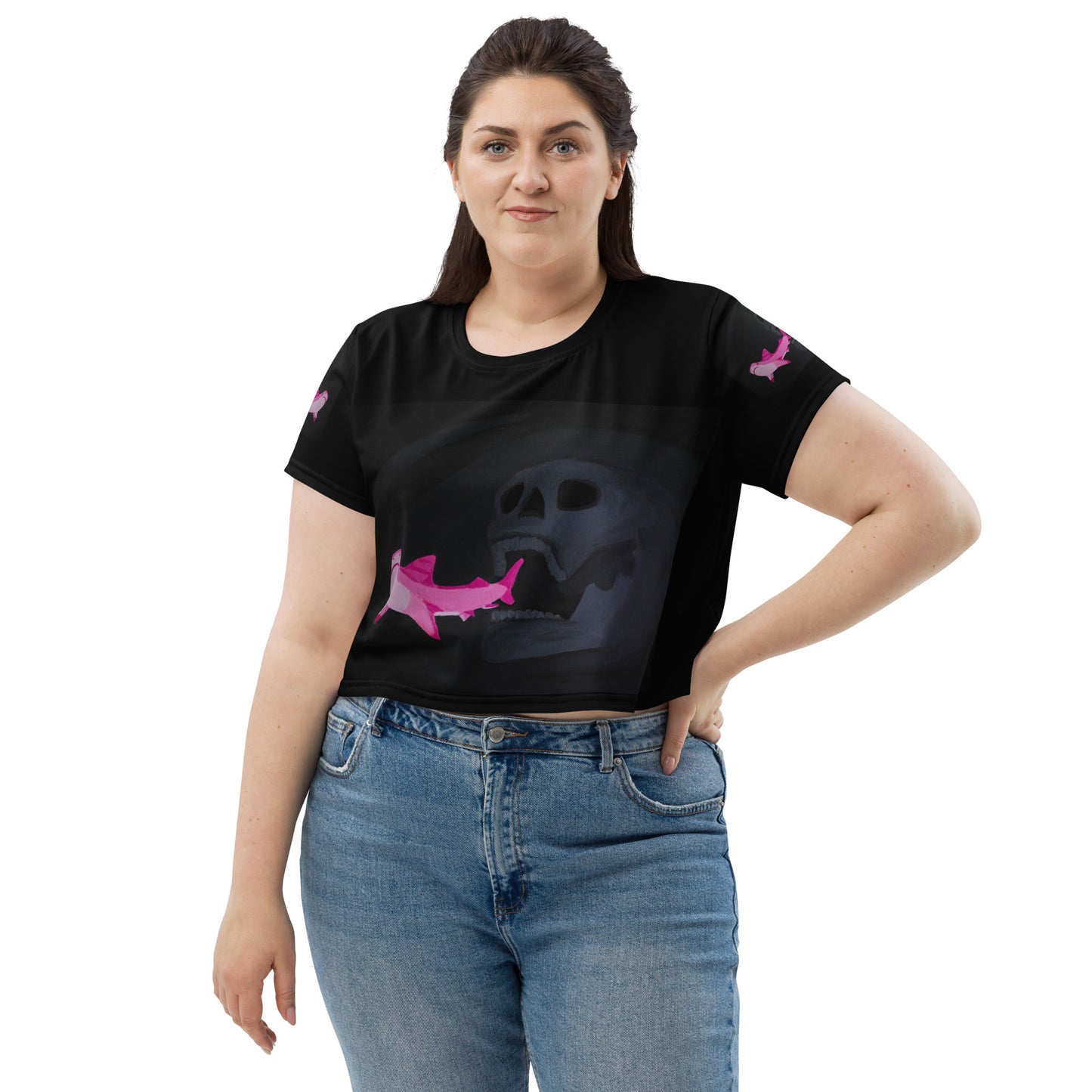 Skull chasing Shark Crop Tee