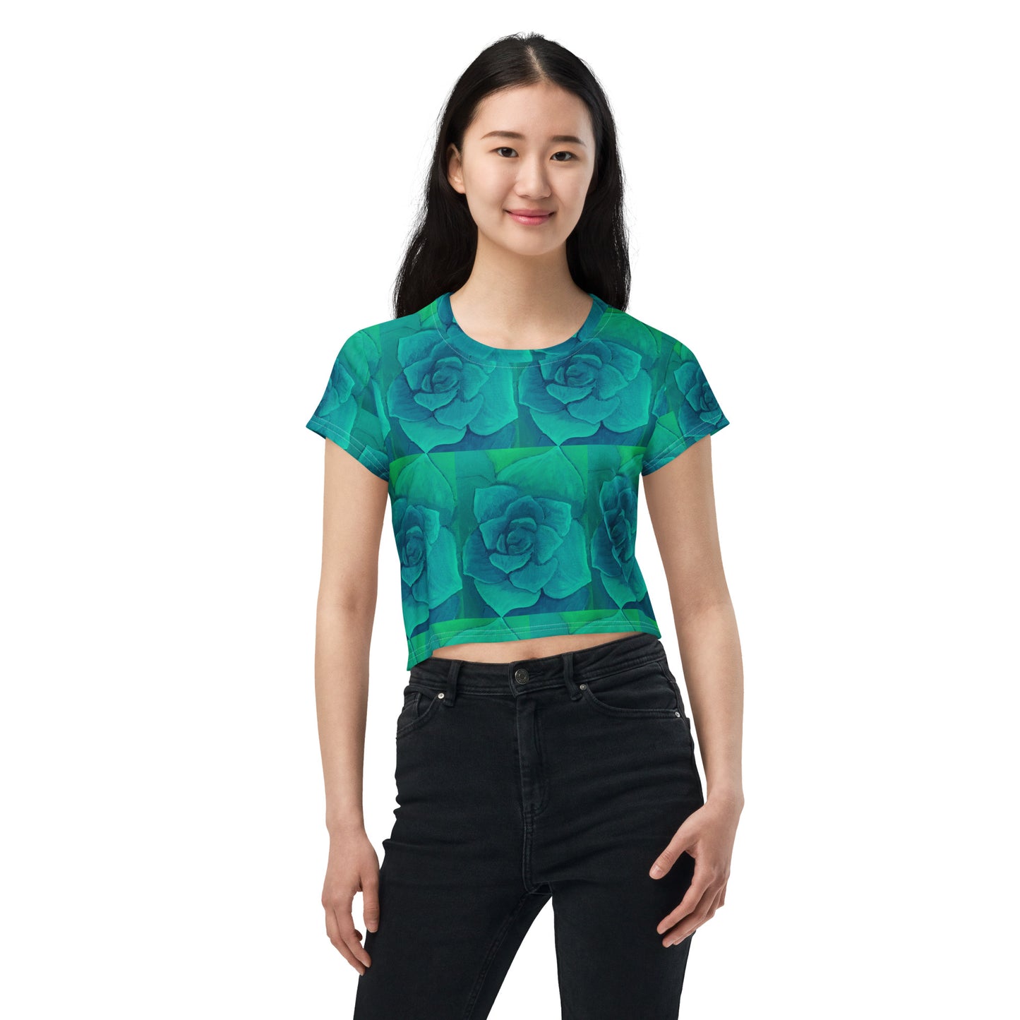 Succulent Aqua Crop Tee