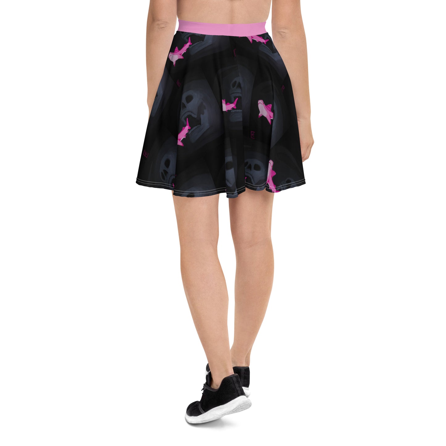 Skull chasing Shark Skater Skirt