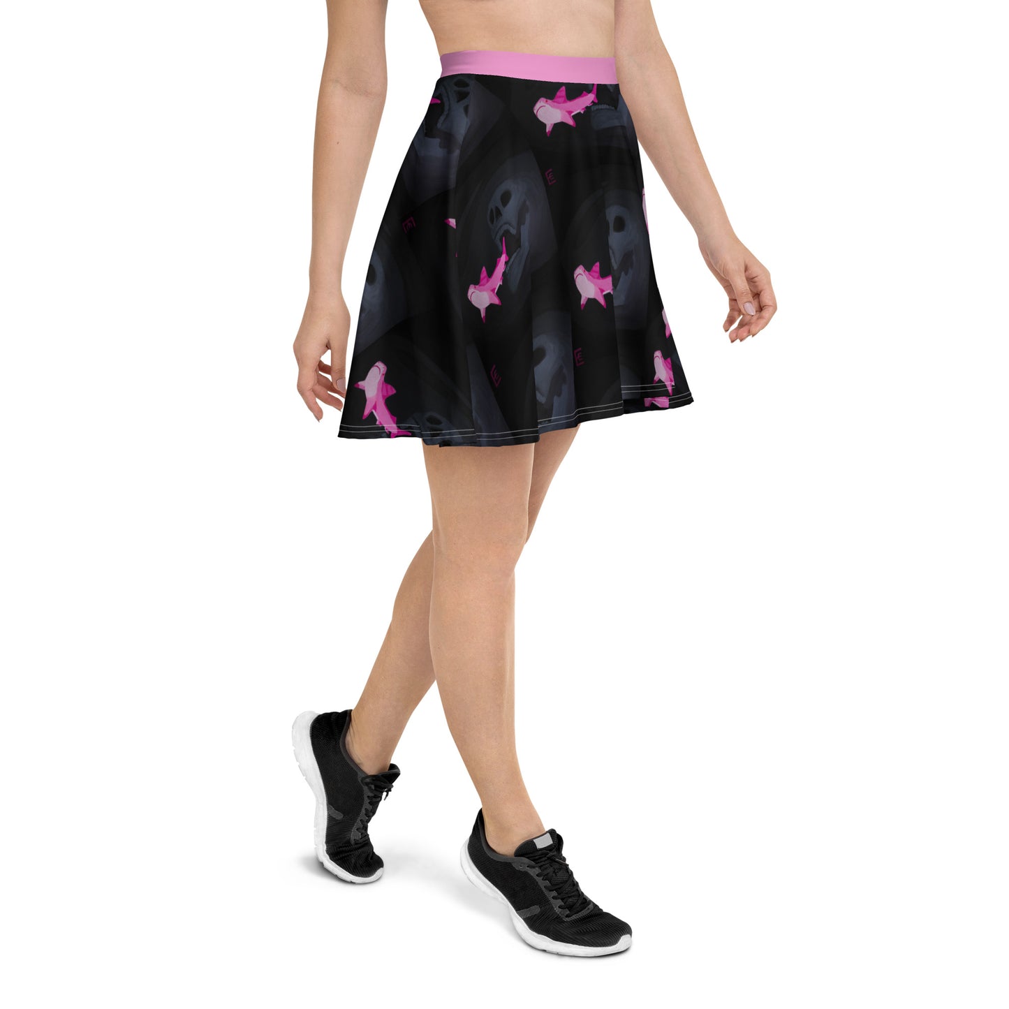 Skull chasing Shark Skater Skirt