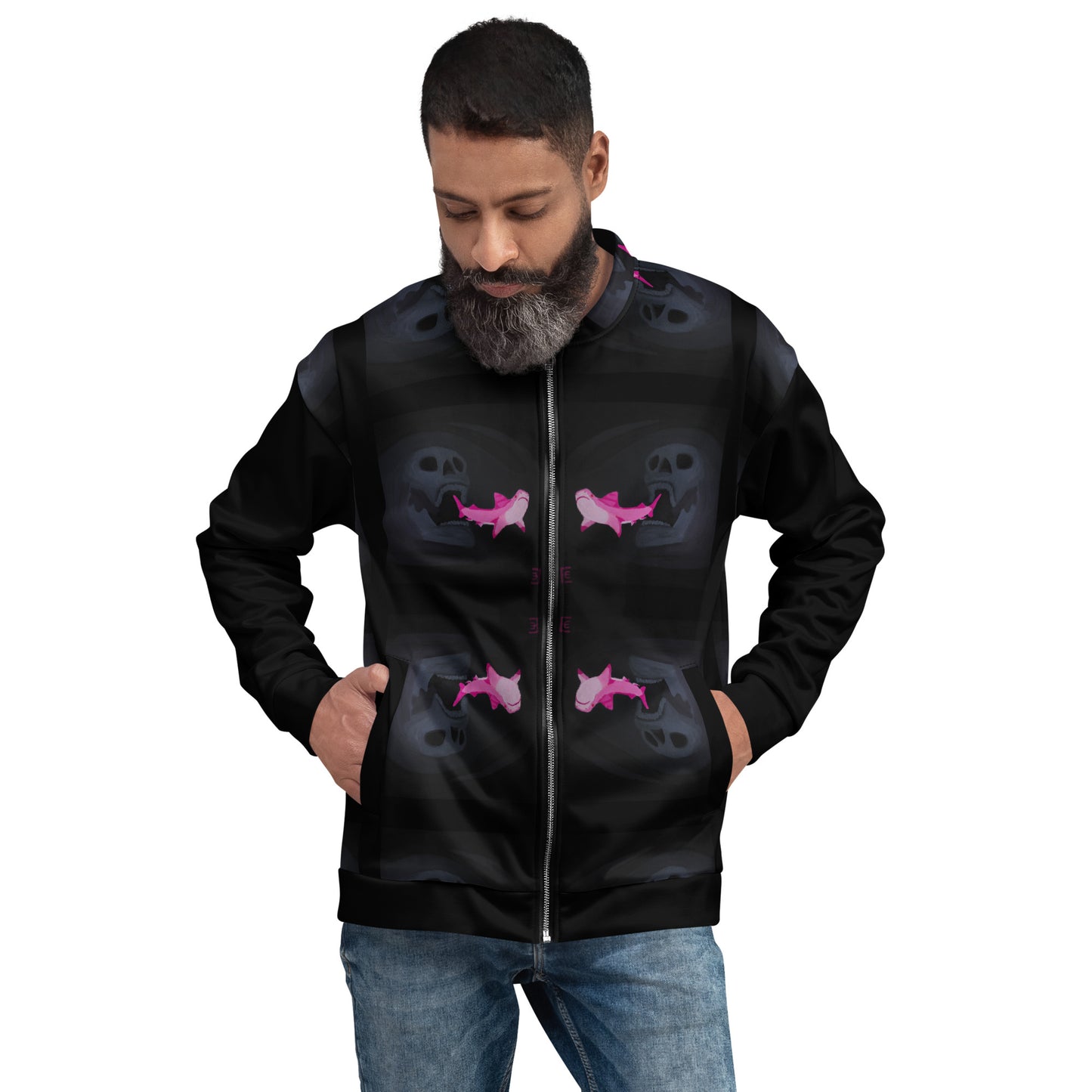 Skull chasing Shark Bomber Jacket