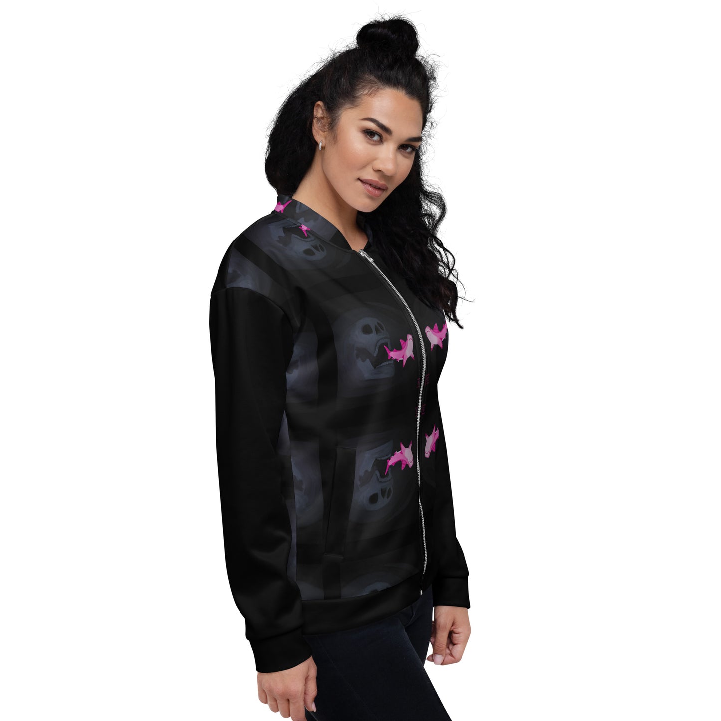 Skull chasing Shark Bomber Jacket