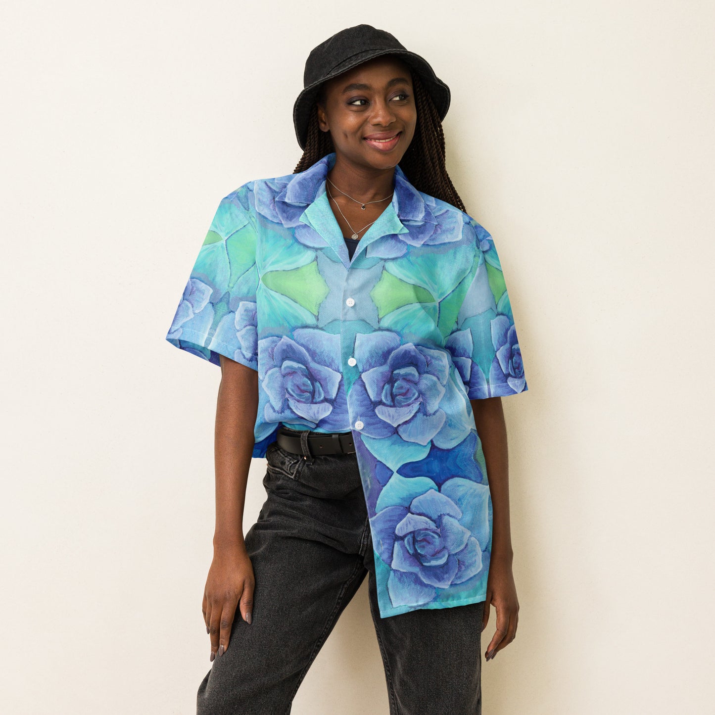 Succulent Aqua Unisex button shirt