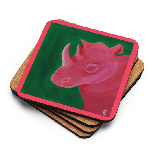 Watermelon Rhino Cork-back coaster