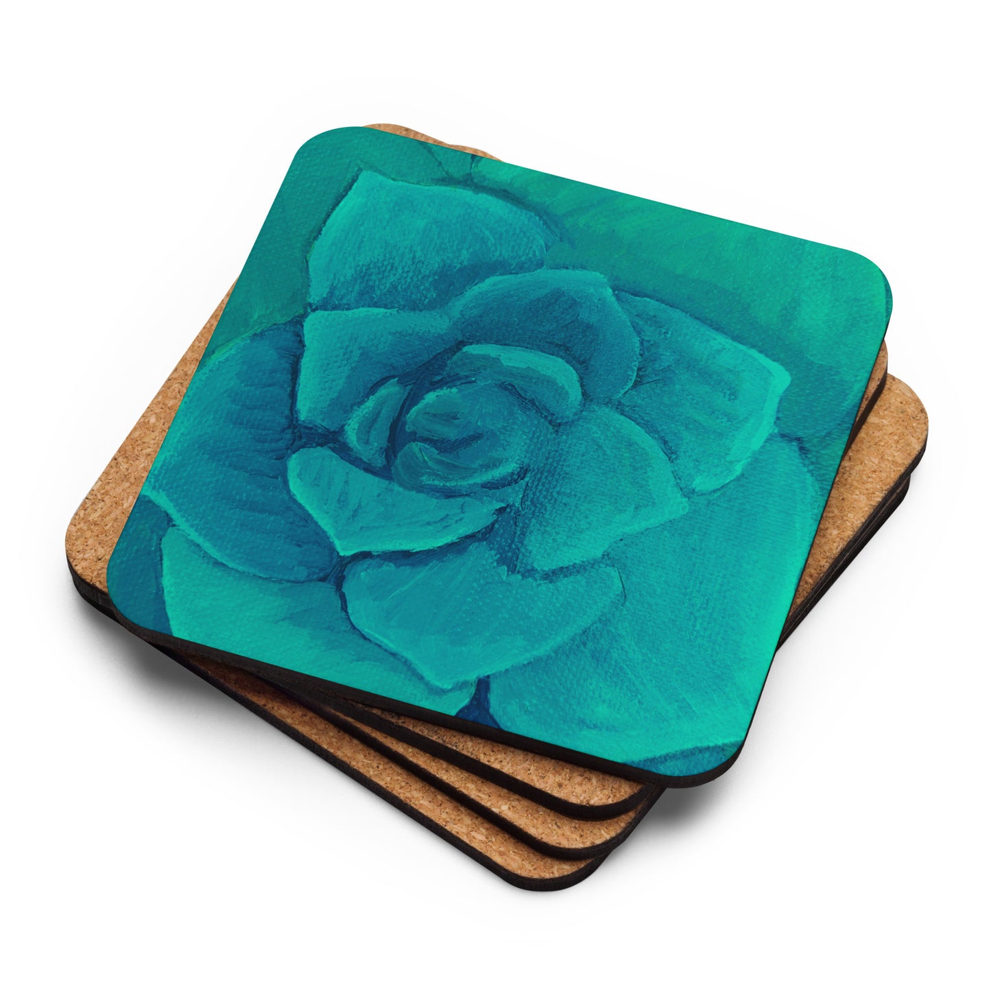 Succulent Aqua Cork-back coaster