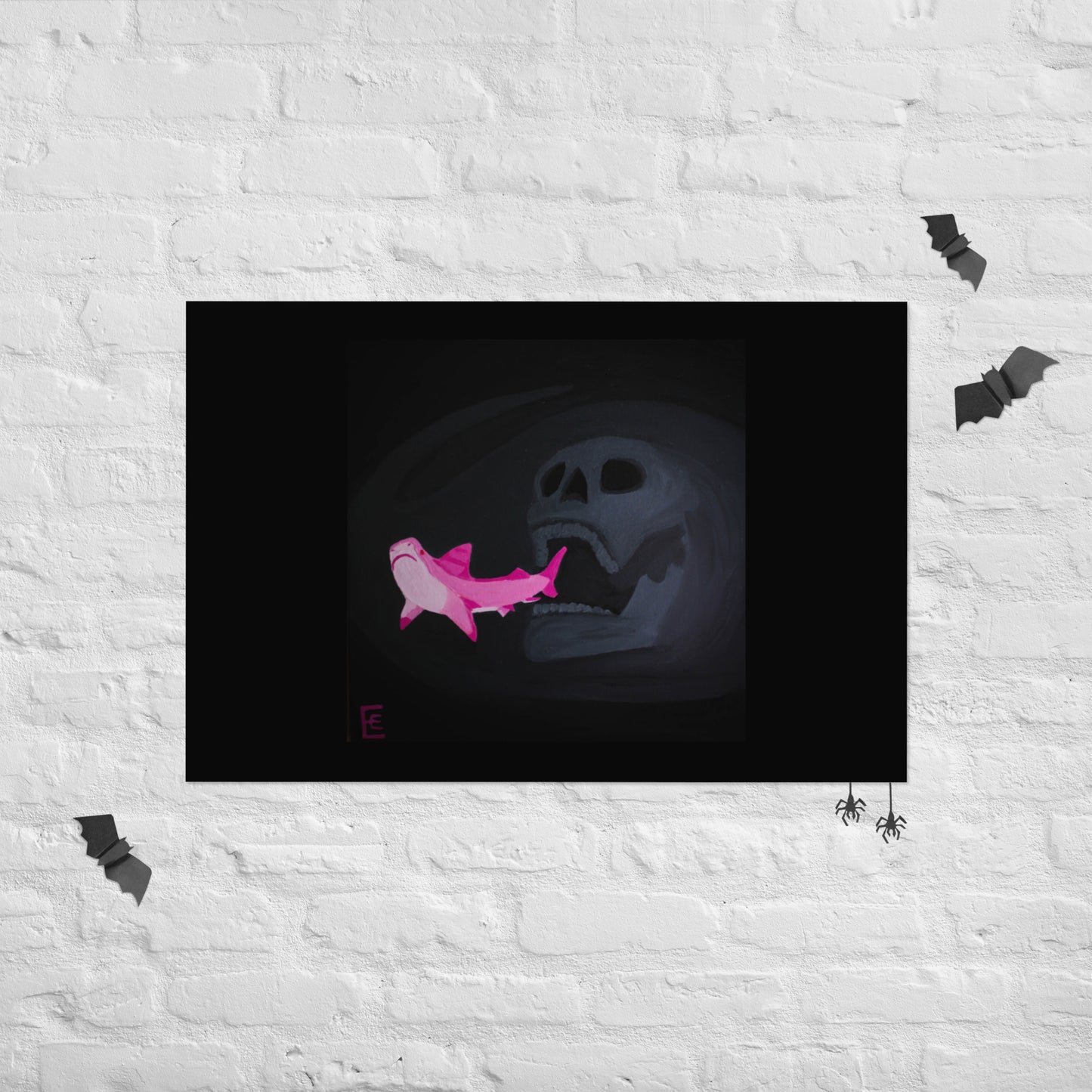 Skull chasing Shark Poster