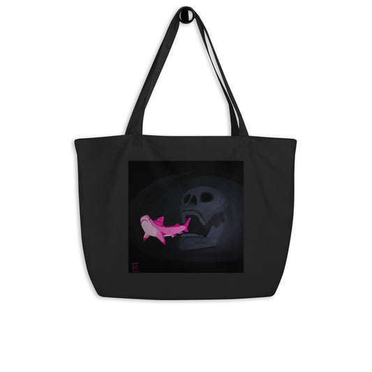 Skull chasing Shark Large organic tote bag