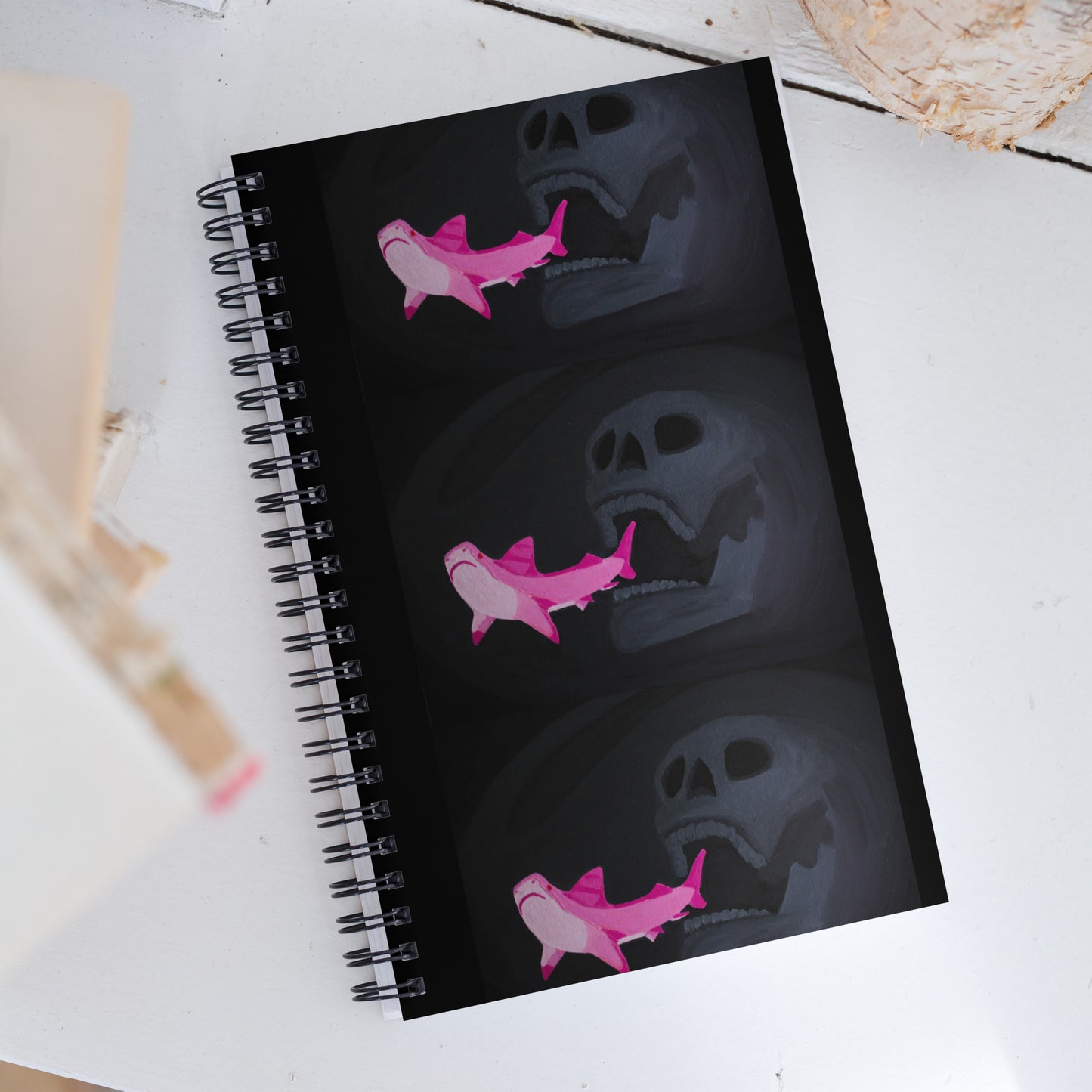 Skull chasing Shark Spiral notebook