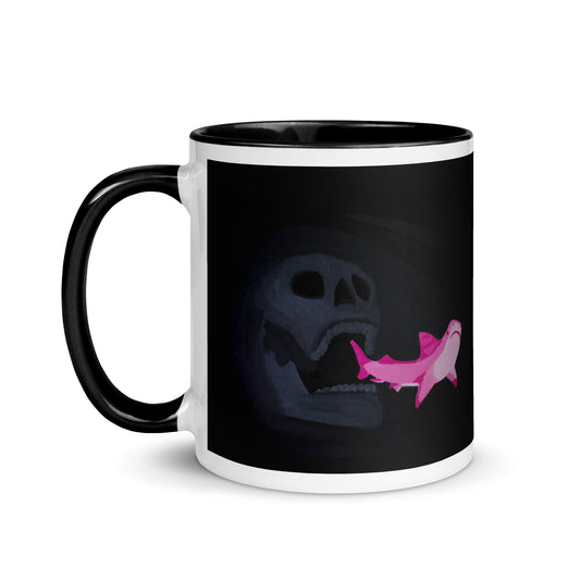 Skull chasing shark Mug with Color Inside