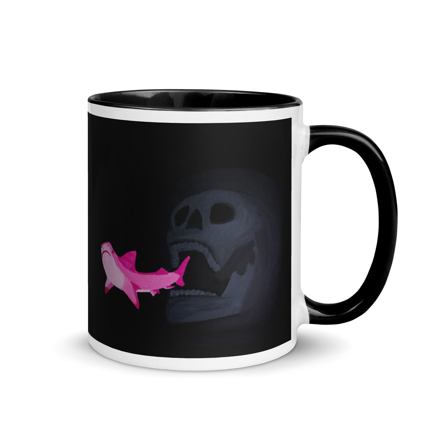 Skull chasing shark Mug with Color Inside