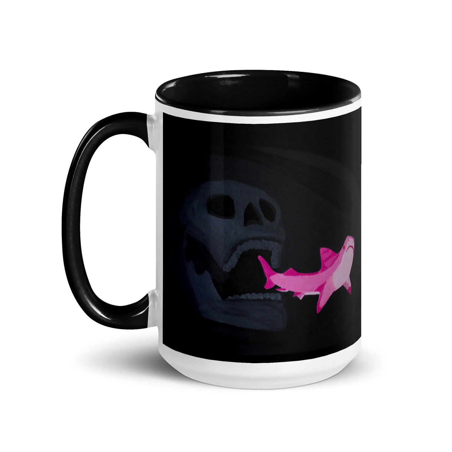 Skull chasing shark Mug with Color Inside