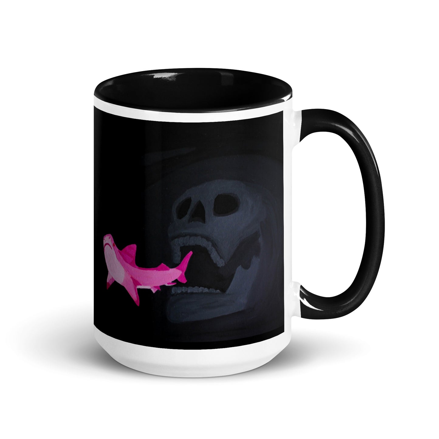 Skull chasing shark Mug with Color Inside