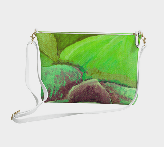 Succulent Green and Purple Vegan Leather Crossbody Purse