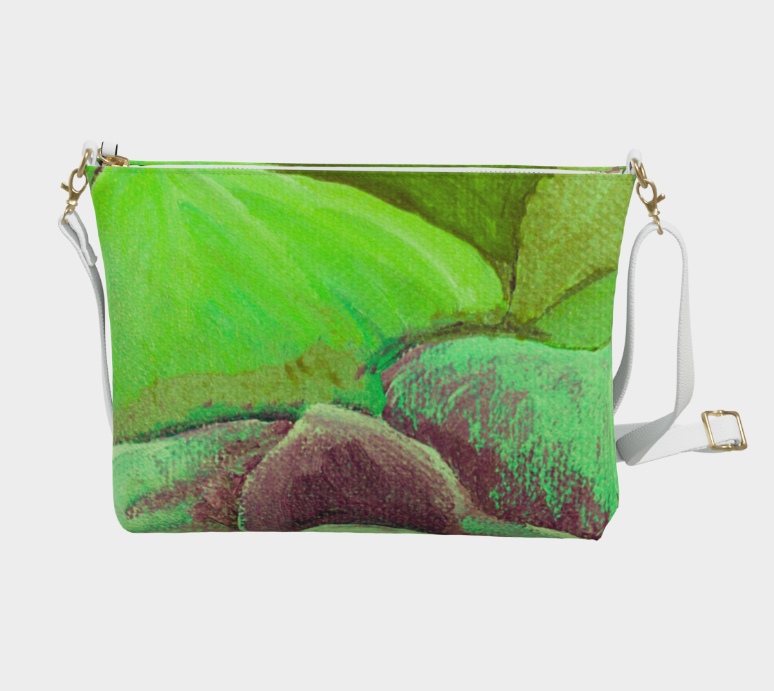 Succulent Green and Purple Vegan Leather Crossbody Purse