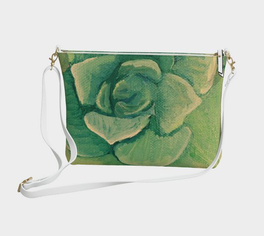 Succulent Green Vegan Leather Crossbody Purse