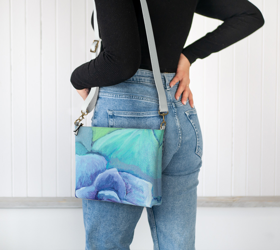 Succulent Aqua Vegan Leather Crossbody Purse