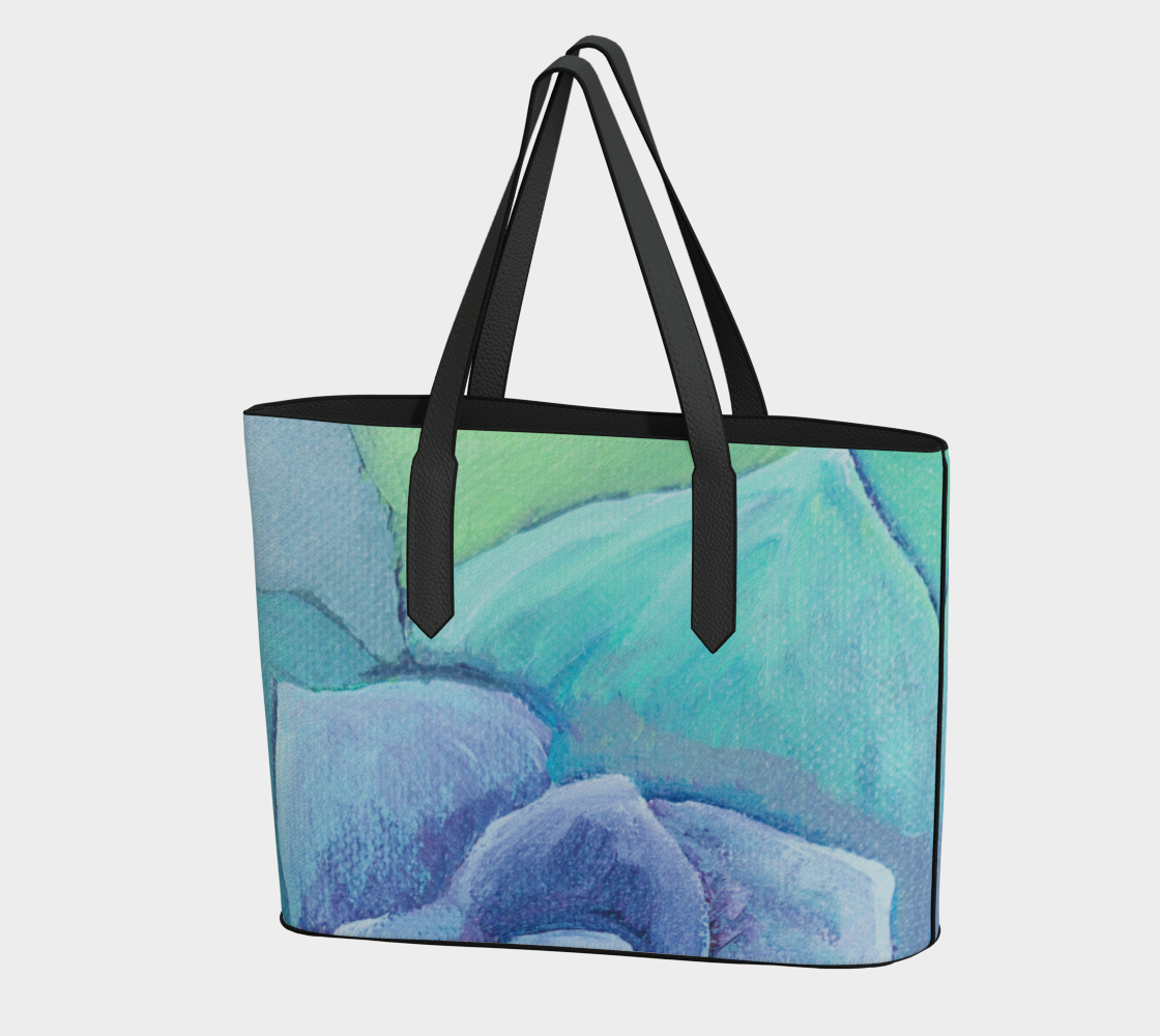 Succulent Aqua Vegan Leather Tote Bag