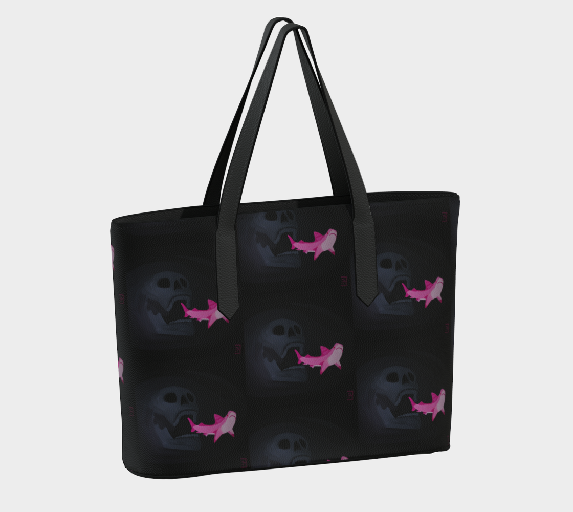 Skull Chasing Shark Vegan Leather Tote Bag