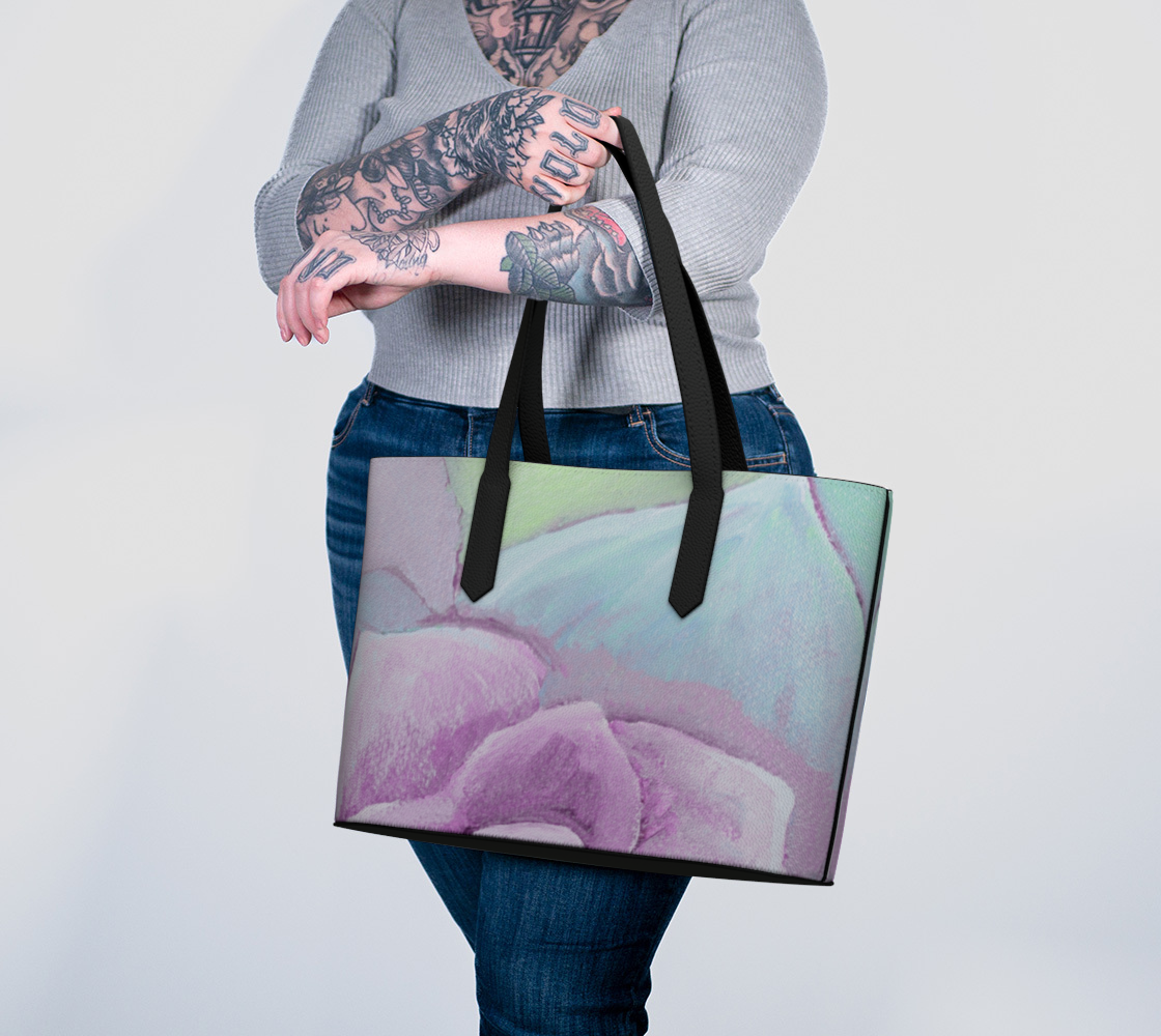 Succulent Pastel Vegan Leather Tote Bag