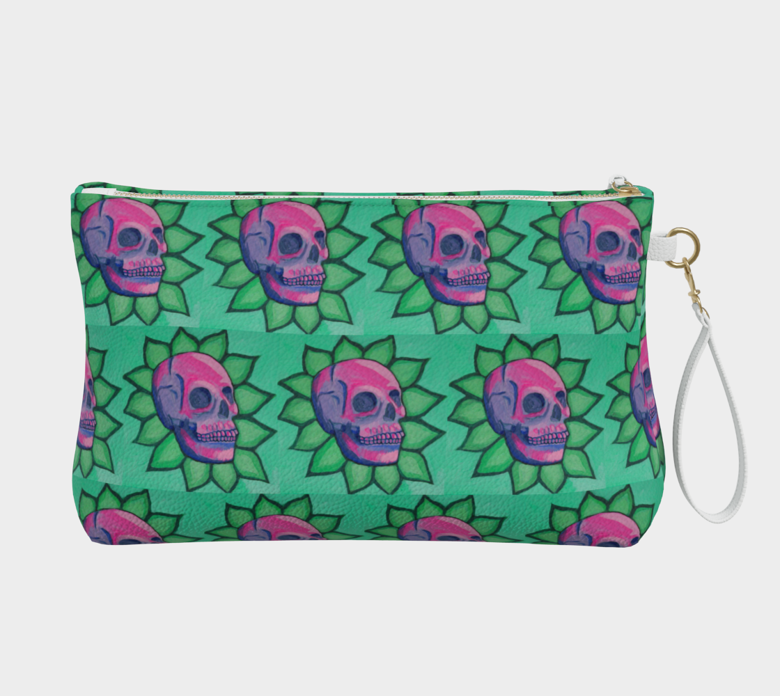 Blooming Skull Vegan Leather Makeup Bag