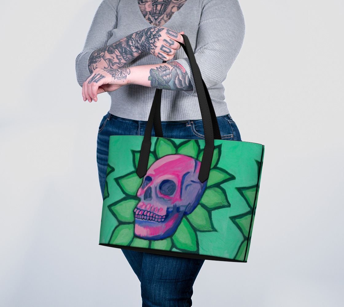 Blooming Skull Vegan Leather Tote