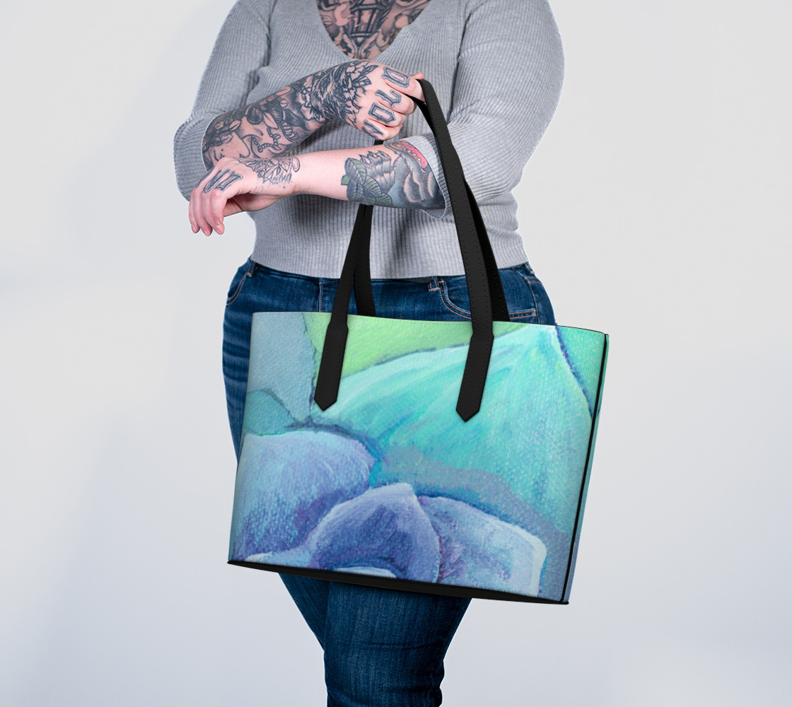 Succulent Aqua Vegan Leather Tote Bag