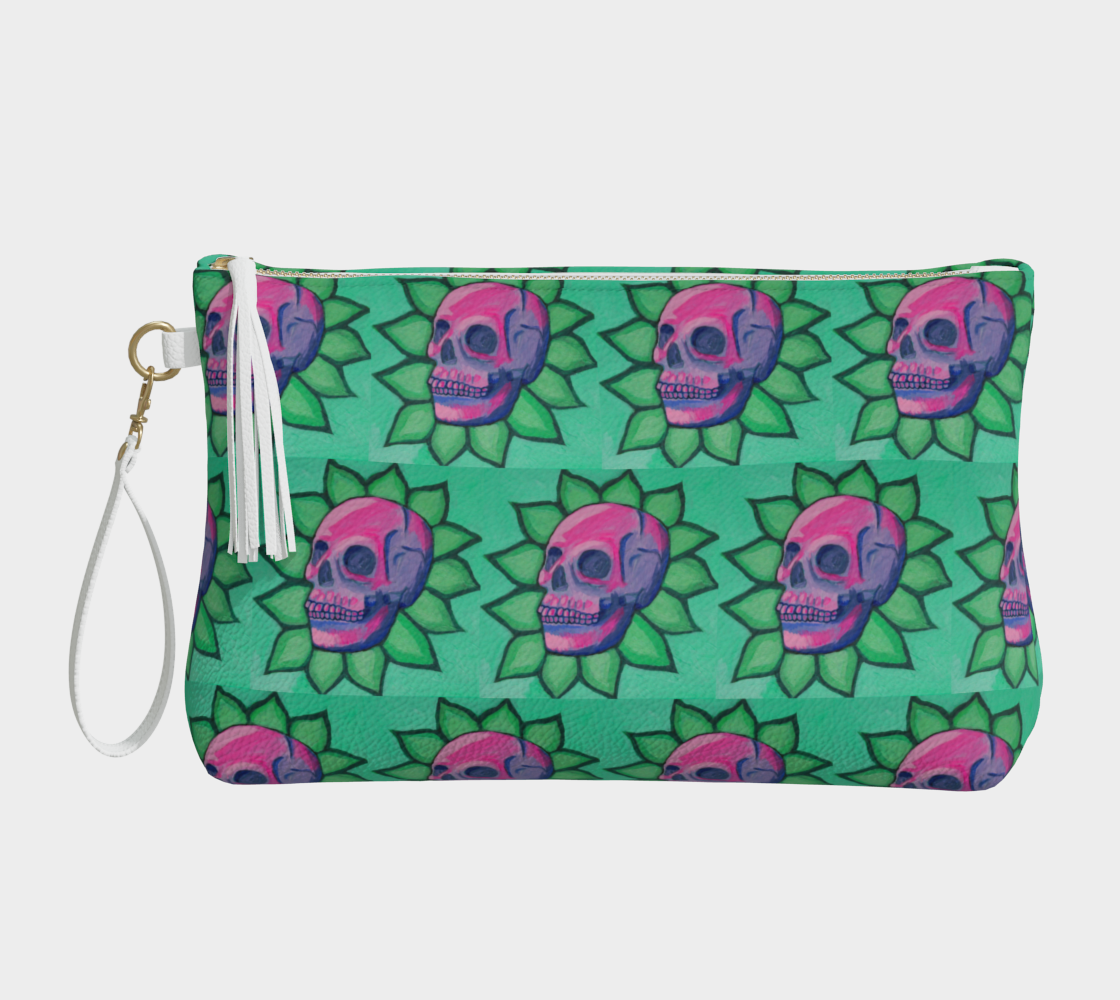 Blooming Skull Vegan Leather Makeup Bag