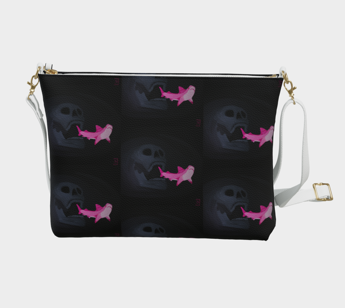 Skull Chasing Shark Vegan Leather Crossbody Purse