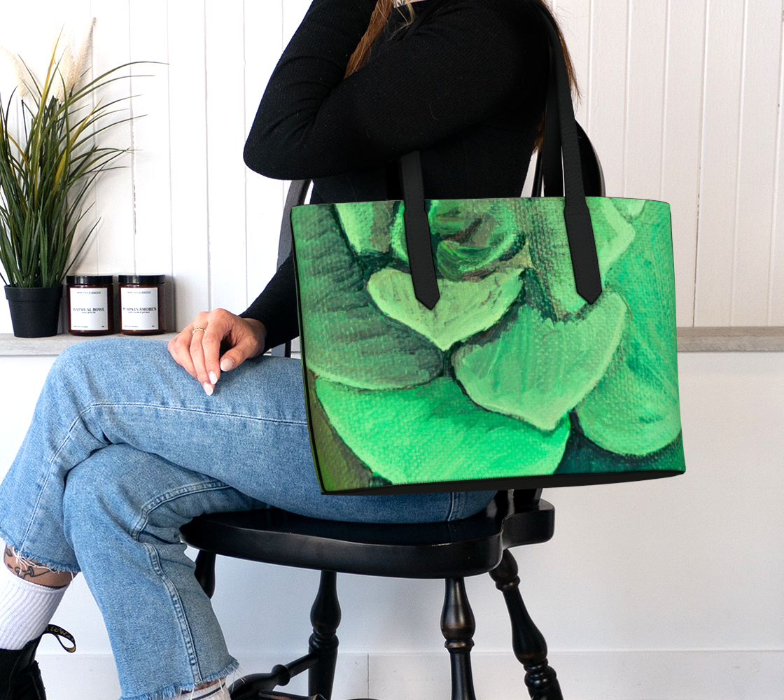 Succulent Emerald Vegan Leather Tote Bag