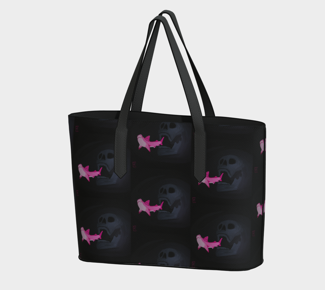 Skull Chasing Shark Vegan Leather Tote Bag