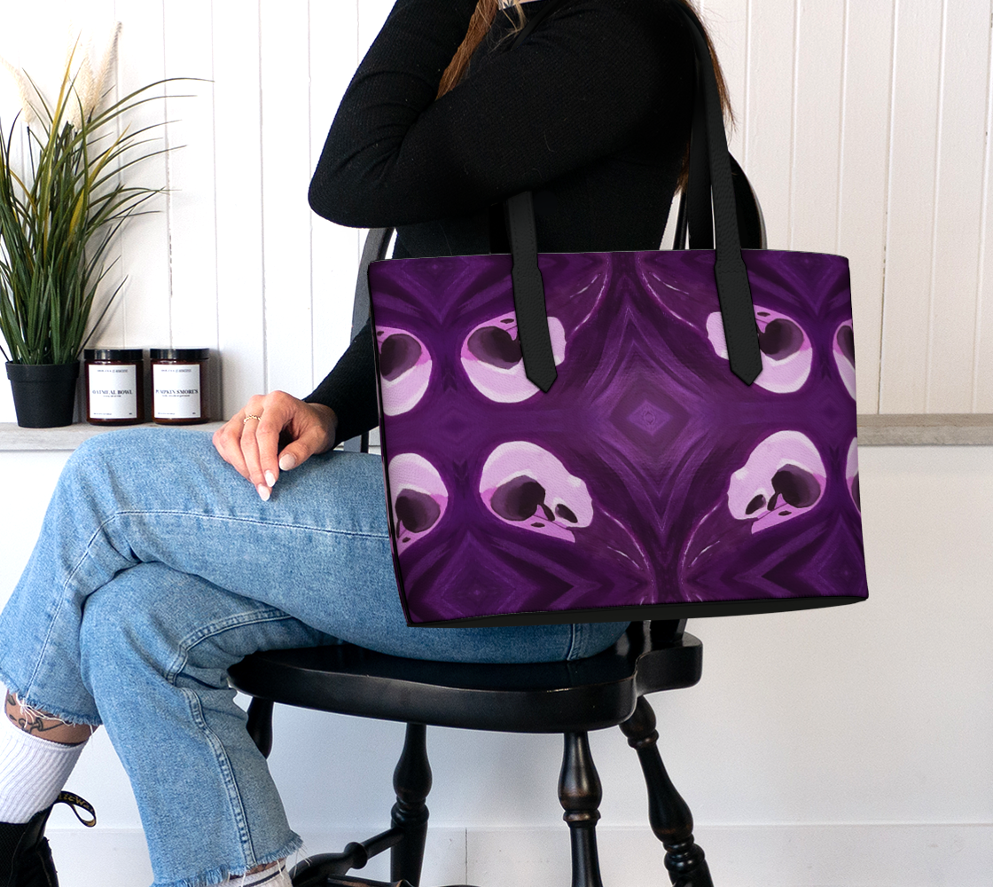 Raven Skull Vegan Leather Tote Bag