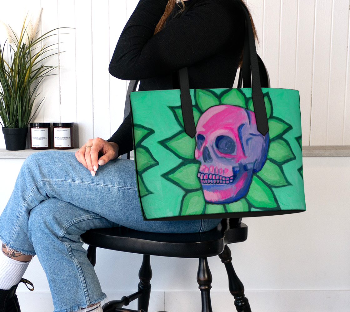 Blooming Skull Vegan Leather Tote