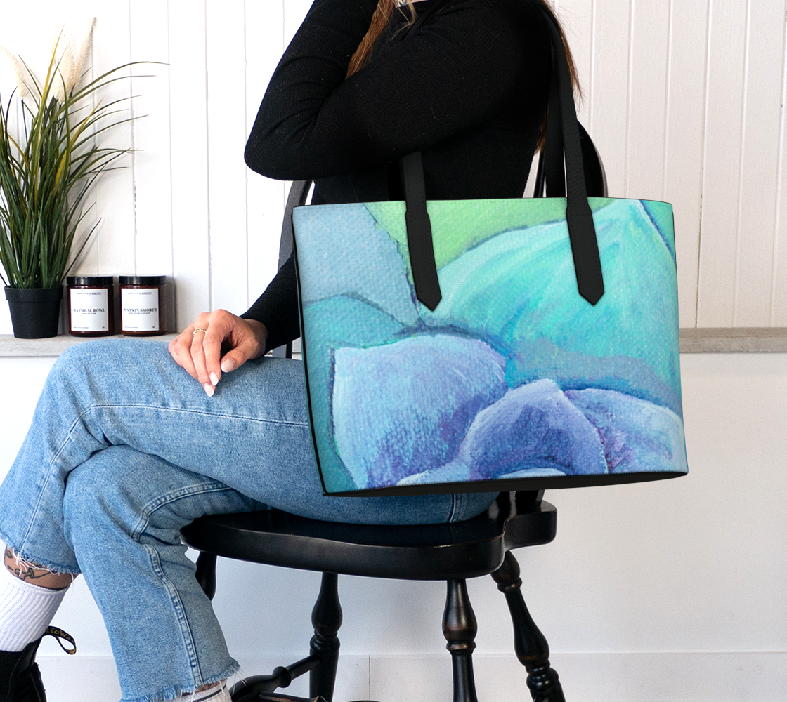 Succulent Aqua Vegan Leather Tote Bag